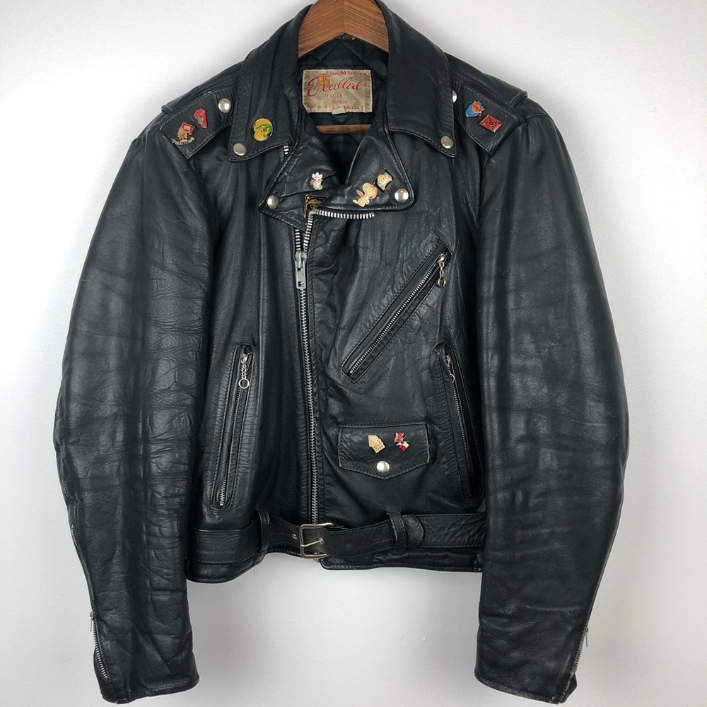 Excelled Leather Moto Jacket with Pins Unisex
